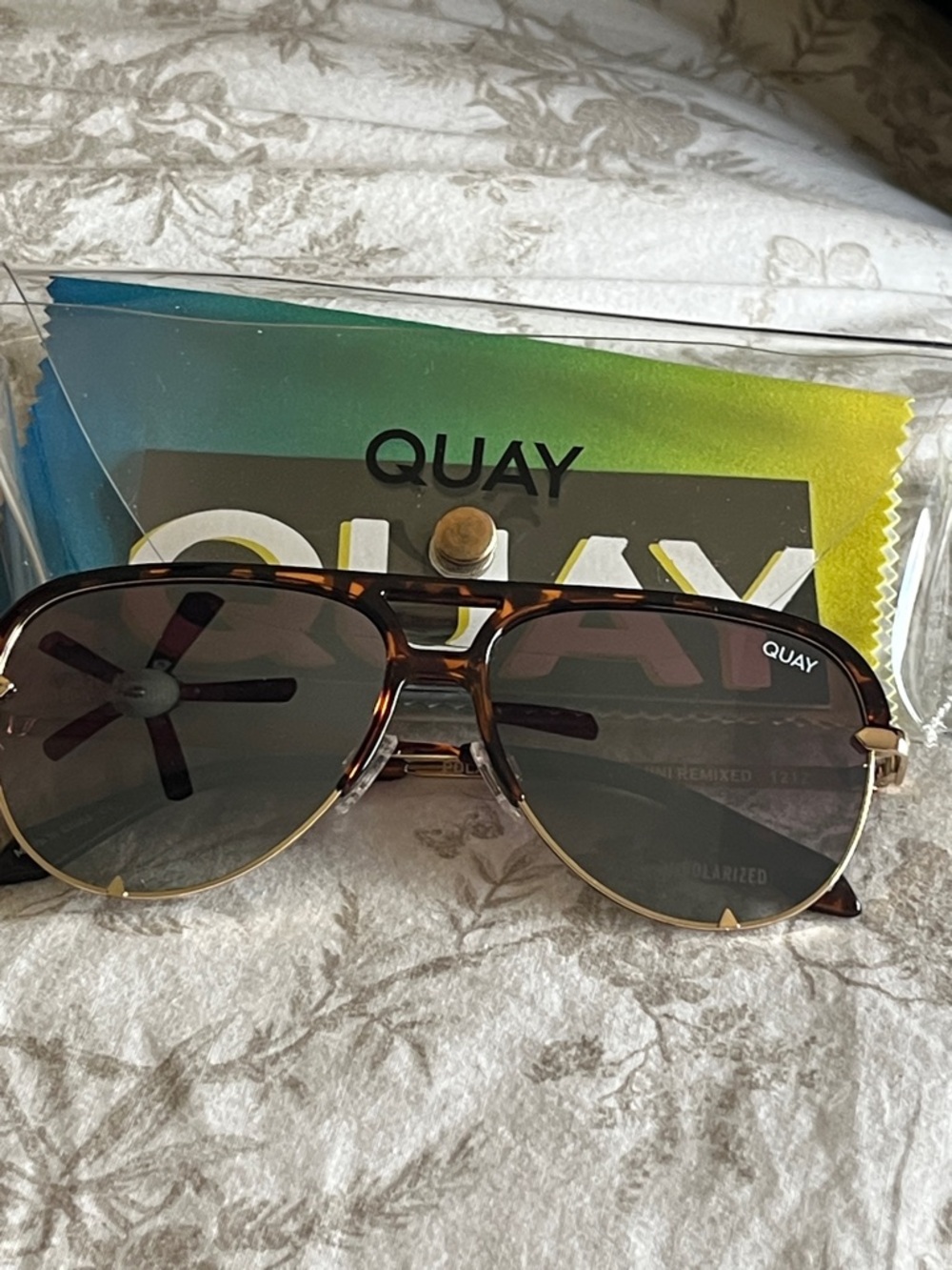Quay Australia Tortoise Aviator Sunglasses with Dark Brown Lenses